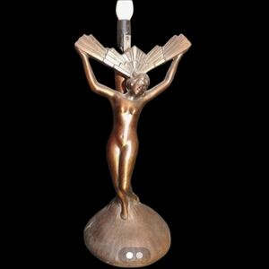 Vintage Frankart Style Art Deco Nouveau Figural Lady Fan Brass Table Lamp
